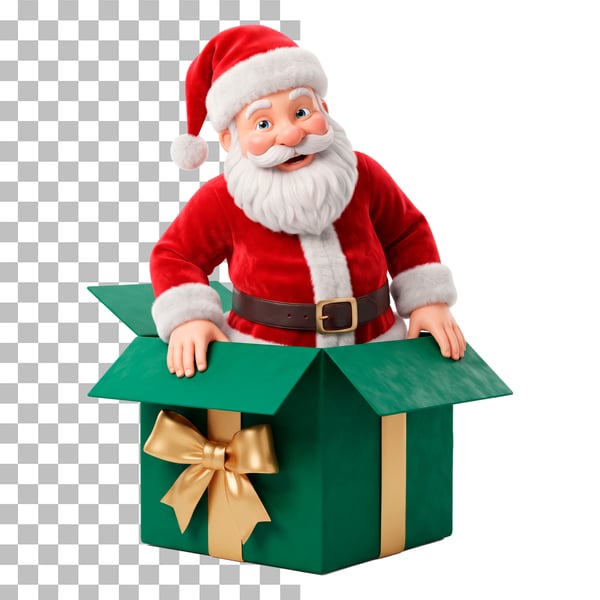 PAPAI NOEL SAINDO DE UMA CAIXA DE PRESENTE