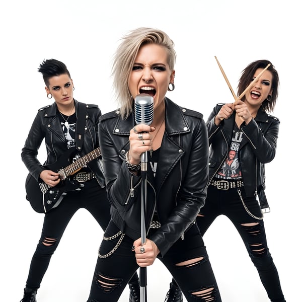 MULHERES ROCKEIRAS UMA CANTORA UMA GUITARRISTA E UMA BATERISTA 02