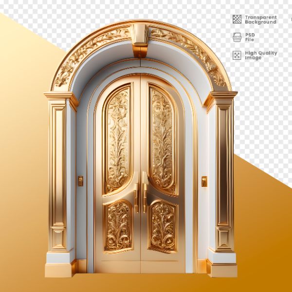 ELEMENTO 3D PORTA DOURADA E BRANCA ANO NOVO