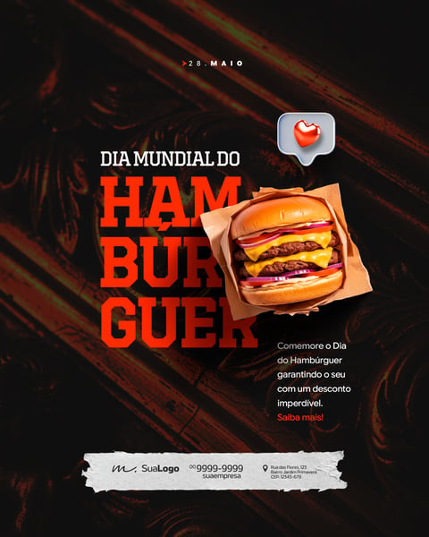 DIA MUNDIAL DO HAMBÚRGUER LANCHONETE PROMOÇÃO SOCIAL MEDIA PSD EDITÁVEL 1