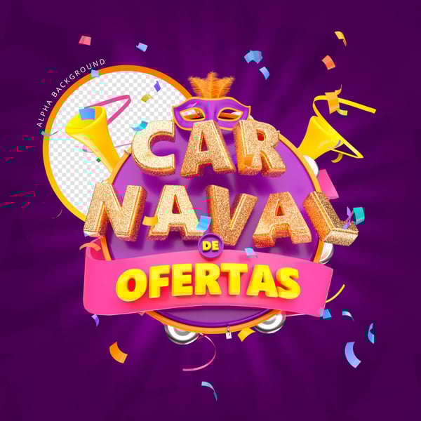 SELO 3D CARNAVAL FOLIA DE OFERTAS PNG