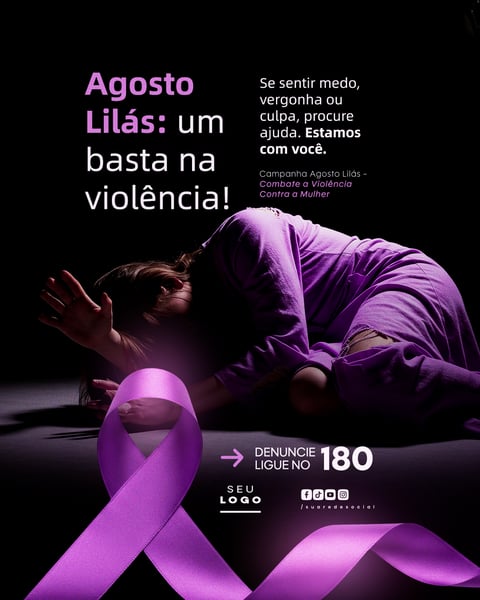 AGOSTO LILÁS CAMPANHA DE CONSCIENTIZAÇÃO AO COMBATE A VIOLÊNCIA CONTRA A MULHER SOCIAL MEDIA PSD EDITÁVEL 7