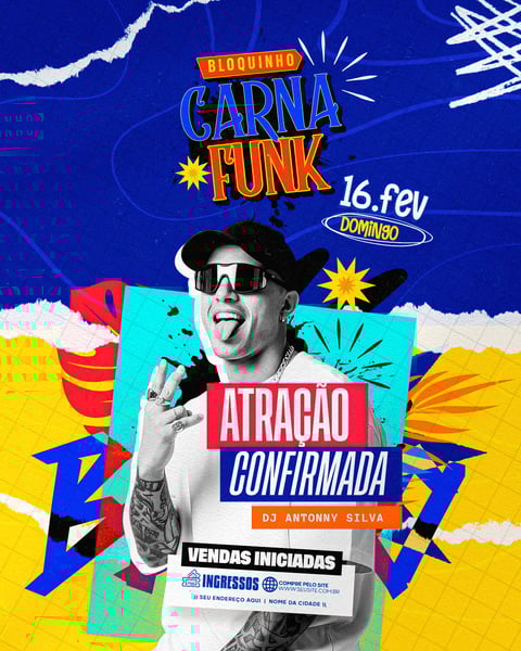 Flyer Artistas e Eventos Bloquinho de Carnaval PSD Editável
