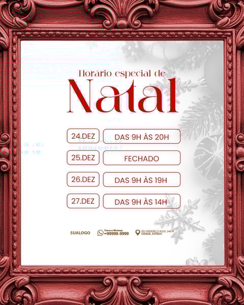 ATENÇÃO HORÁRIO ESPECIAL DE NATAL