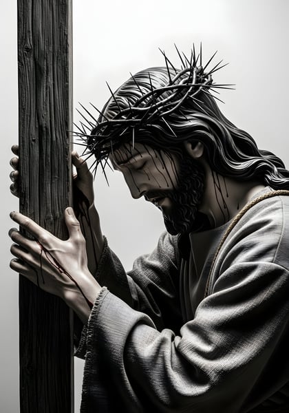 JESUS CRISTO COM A COROA DE ESPINHO E A CRUZ DE MADEIRA 08