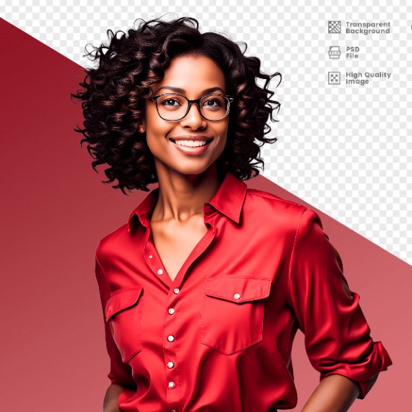 MULHER COM CAMISA VERMELHA E ÓCULOS