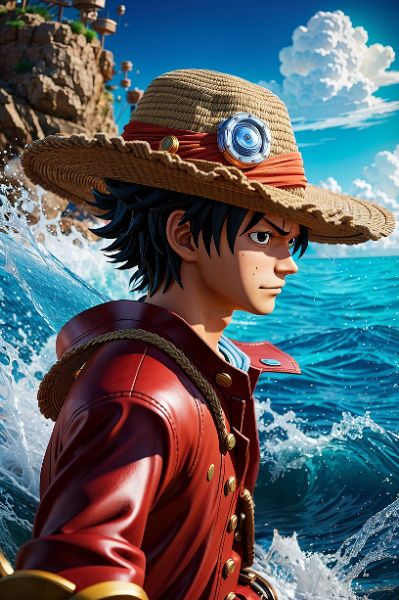 IMAGEM, INTELIGENCIA ARTIFICIAL, IA, HOMEM, ZORO, ONE PIECE, LUFFY, PERSONAGEM 3D, CARACTER, DESENHO, 3D, DESENHO 3D, AN
