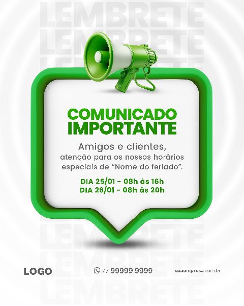 SOCIAL MEDIA PARA AVISOS E COMUNICADOS - VERDE