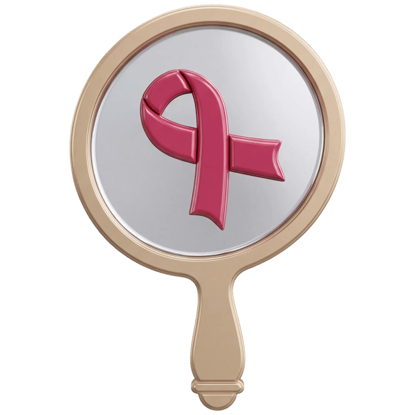 PINK RIBBON SYMBOL INSIDE A GOLD HAND MIRROR