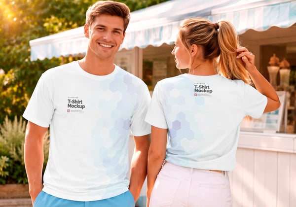 CAMISETA FEMININA E MASCULINA PSD EDITÁVEL MOCKUP