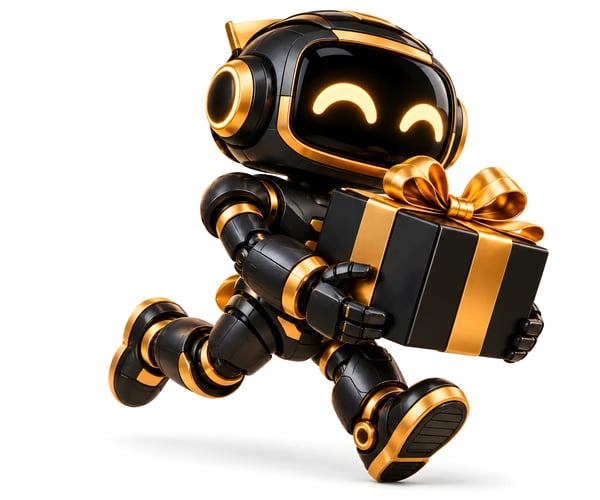 ROBÔ DOURADO EM CORRIDA COM PRESENTE