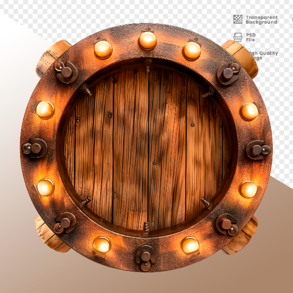 RODA DE MADEIRA COM LUZ - ELEMENTO 3D PARA COMPOSIÇÃO - WOOD