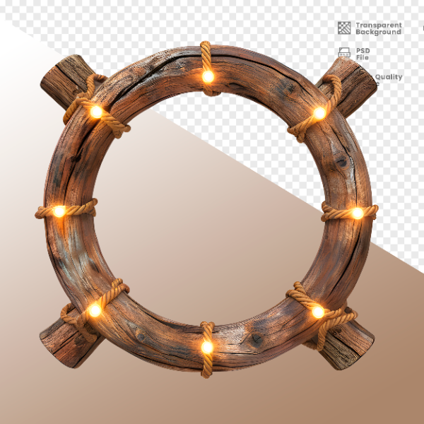 CÍRCULO DE MADEIRA COM LUZ - ELEMENTO 3D PARA COMPOSIÇÃO - WOOD