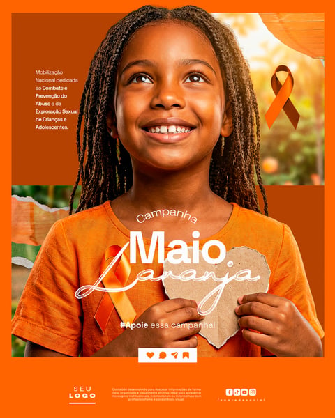 Maio Laranja MOBILIZAÇÃO NACIONAL DEDICADA AO COMBATE E PREVENÇÃO DO ABUSO E DA EXPLORAÇÃO SEXUAL DE CRIANÇAS E ADOLESCENTES SOCIAL MEDIA PSD EDITÁVEL 5