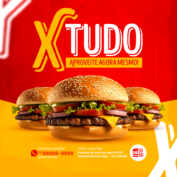 FEED X TUDO HAMBÚRGUER APROVEITE  SOCIAL MEDIA LANCHONETE PSD EDITÁVEL
