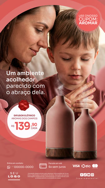 Oferta Difusor Elétrico Campanha Presente Dia das Mães Story Social Media PSD Editável