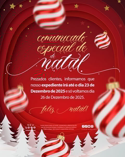 COMUNICADO DE NATAL AVISO ANÚNCIO RECESSO FERIADO SOCIAL MEDIA PSD EDITÁVEL 17