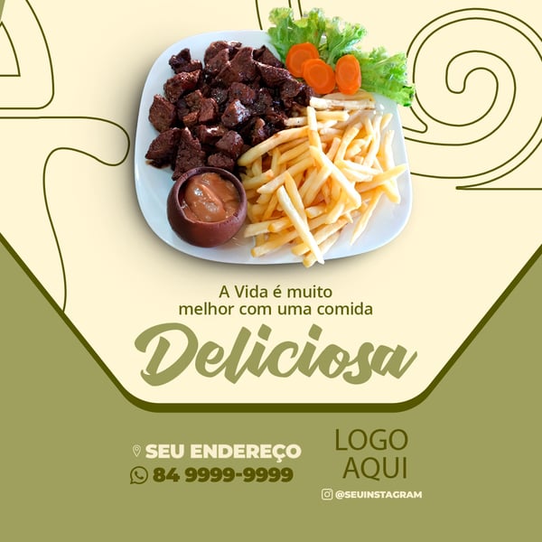 FEI SOCIAL MIDIA DELIVERY RESTAURANTE A VIDA MELHOR COM UMA COMIDA DELICIOSA FEED 1 PSD EDITAVEL