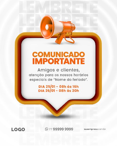 SOCIAL MEDIA PARA AVISOS E COMUNICADOS - LARANJA