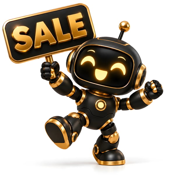 ROBÔ DOURADO ANUNCIANDO OFERTA