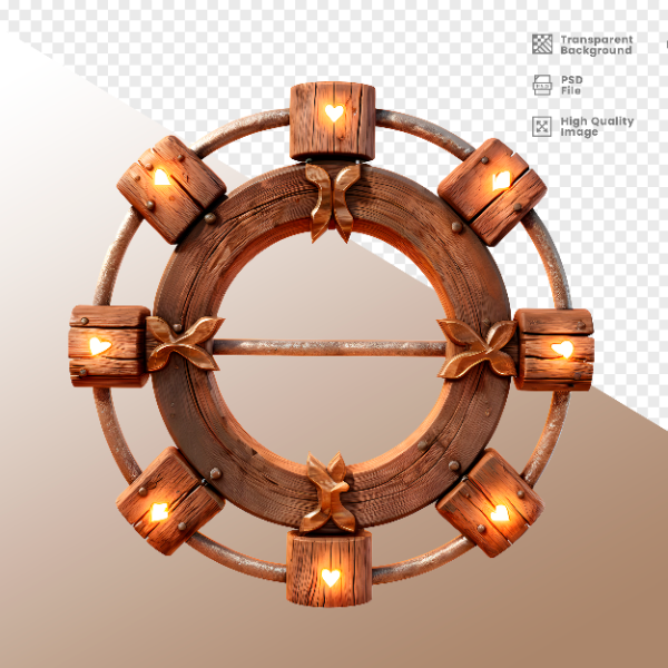 CÍRCULO DE MADEIRA COM LUZ - ELEMENTO 3D PARA COMPOSIÇÃO - WOOD