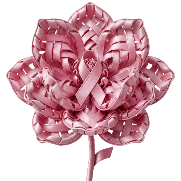 PINK RIBBON FLOWER SCULPTURE WITH WOVEN PETAL PATTERNS
