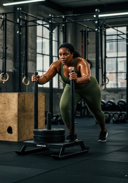 MULHER NEGRA SUANDO EMPURRANDO TREM NA ACADEMIA TREINO DE FORA FUNCIONAL INTENSO