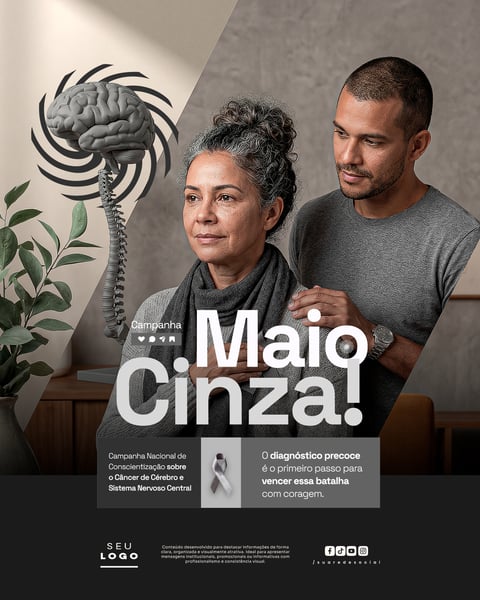 MAIO CINZA CAMPANHA NACIONAL DE CONSCIENTIZAÇÃO SOBRE O CÂNCER DE CÉREBRO E SISTEMA NERVOSO CENTRAL SOCIAL MEDIA PSD EDITÁVEL 4
