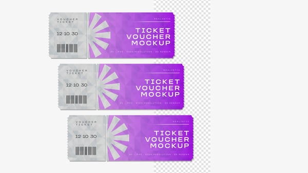 Mockup Ticket Voucher de ingressos para evento Realista em PSD Editável 57