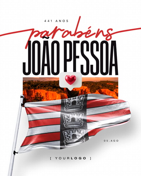 PARABÉNS JOÃO PESSOA BANDEIRA OFICIAL 441 ANOS SOCIAL MEDIA PSD EDITÁVEL
