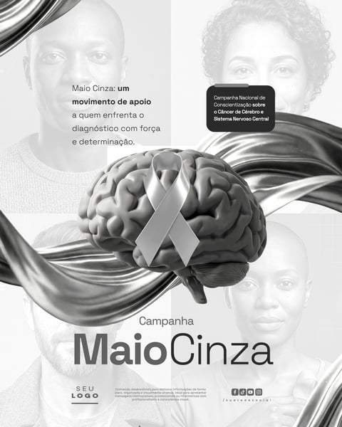 Maio Cinza Campanha Nacional de Conscientização sobre o Câncer de Cérebro e Sistema Nervoso Central Social Media PSD Editável 3