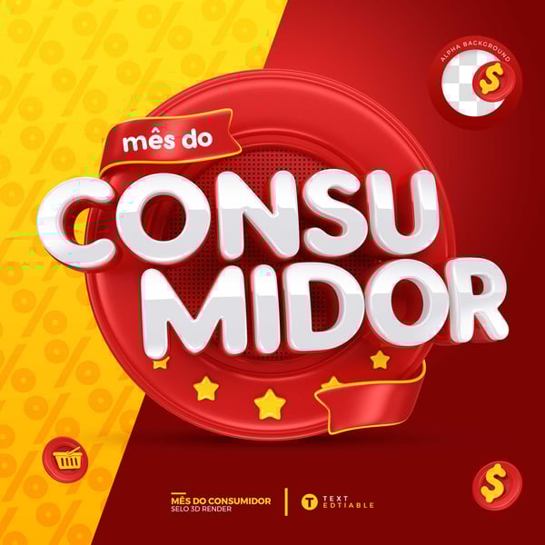 SELO 3D LOJAS SUPERMERCADO MÊS DO CONSUMIDOR PNG