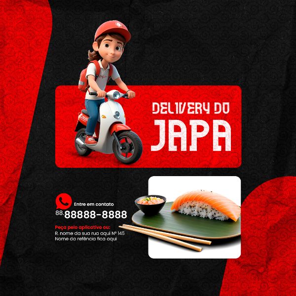 FEED VEM PRO DELIVERY DO JAPA RESTAURANTE JAPONÊS SOCIAL MEDIA PSD EDITÁVEL
