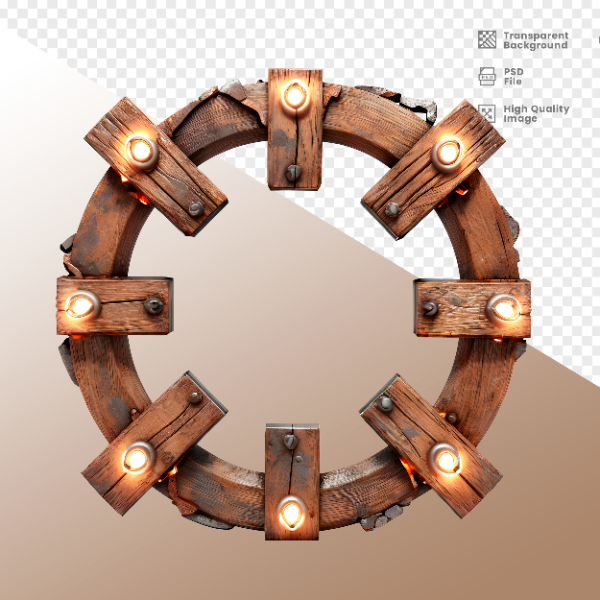 CÍRCULO DE MADEIRA COM LUZ - ELEMENTO 3D PARA COMPOSIÇÃO - WOOD