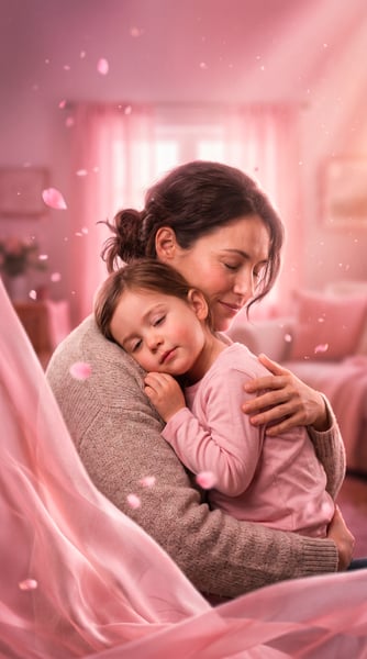IMAGEM PARA COMPOSIÇÃO MÃE E FILHA ABRAÇADAS EM TOM ROSA