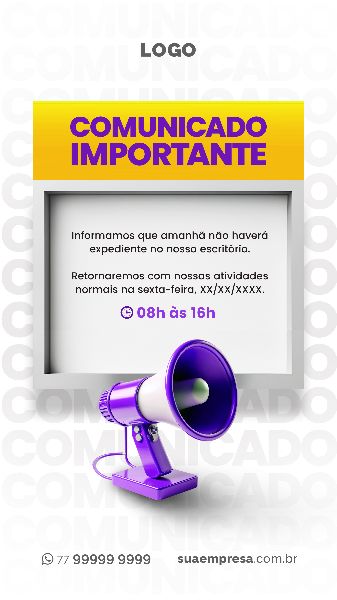 SOCIAL MEDIA PARA AVISOS E COMUNICADOS - ROXO AMARELO
