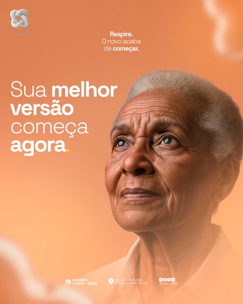 FLYER TRANSFORMAO PESSOAL INSPIRAO IDOSA DESIGN MINIMALISTA