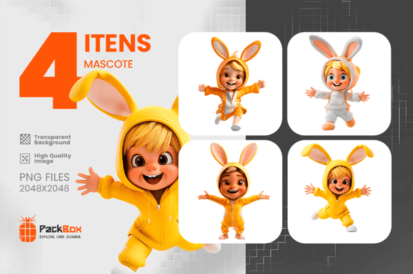 PACK COM 4 MASCOTES 3D - PÁSCOA