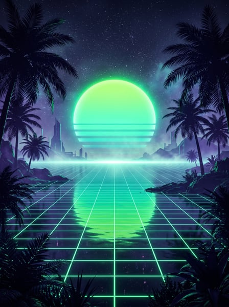 TEXTURA SYNTHWAVE RETRÔ NEON COM GRADE HOLOGRÁFICA PARA FUNDO