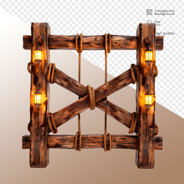 CERCA DE MADEIRA COM LUZ - ELEMENTO 3D PARA COMPOSIÇÃO - WOOD