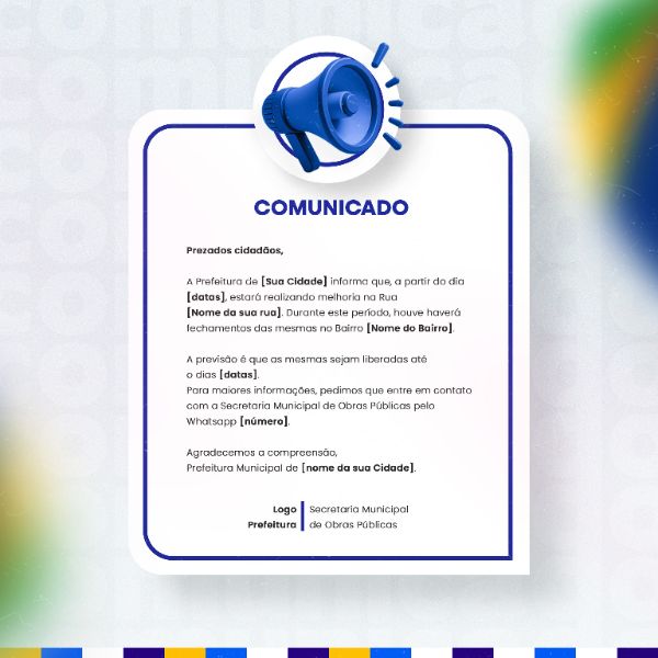 PREFEITURA COMUNICADO AVISO INFORME IMPORTANTE SOCIAL MEDIA FLYER PSD EDITÁVEL