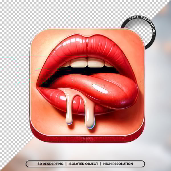 3D RENDER BOCA LÍNGUA LEITE ELEMENTO ÍCONE PSD PNG