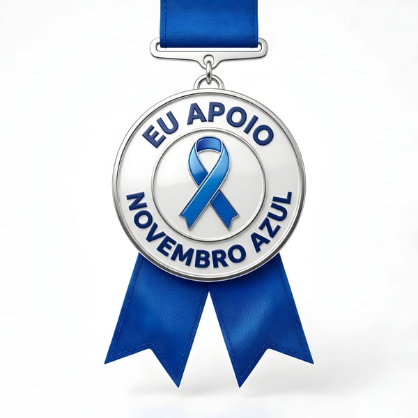 NOVEMBER BLUE MEDAL RIBBON SUPPORT BADGE