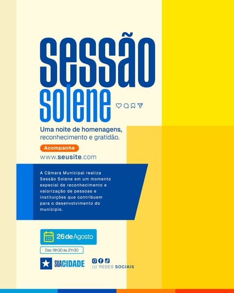Postagem Social Media Sessão Ordinária Câmara Municipal de Vereadores