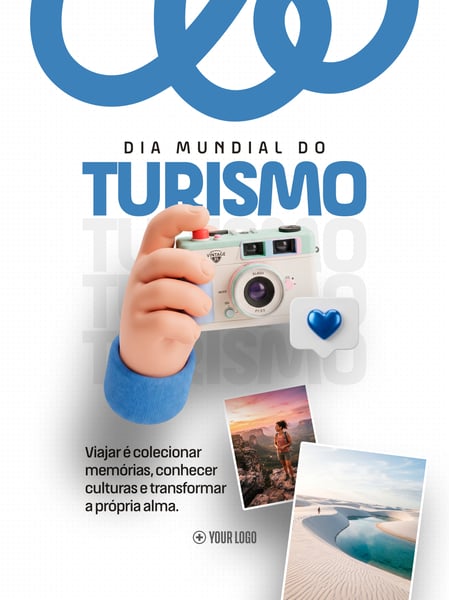 DIA MUNDIAL DO TURISMO CÂMERA VINTAGE E VIAGEM SOCIAL MEDIA FLYER PSD EDITÁVEL