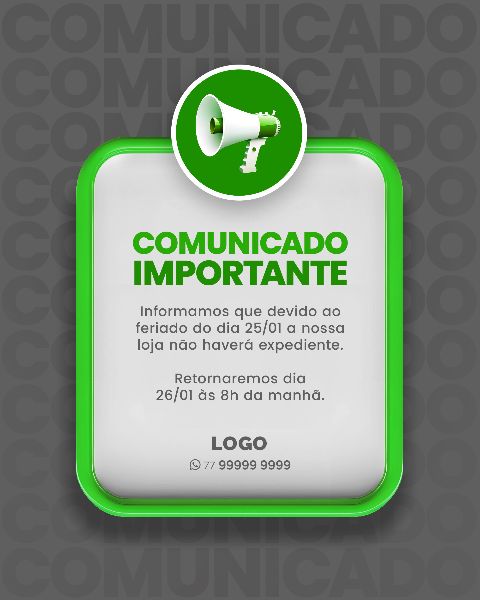 SOCIAL MEDIA PARA AVISOS E COMUNICADOS - VERDE