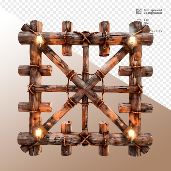CERCA DE MADEIRA COM LUZ - ELEMENTO 3D PARA COMPOSIÇÃO - WOOD