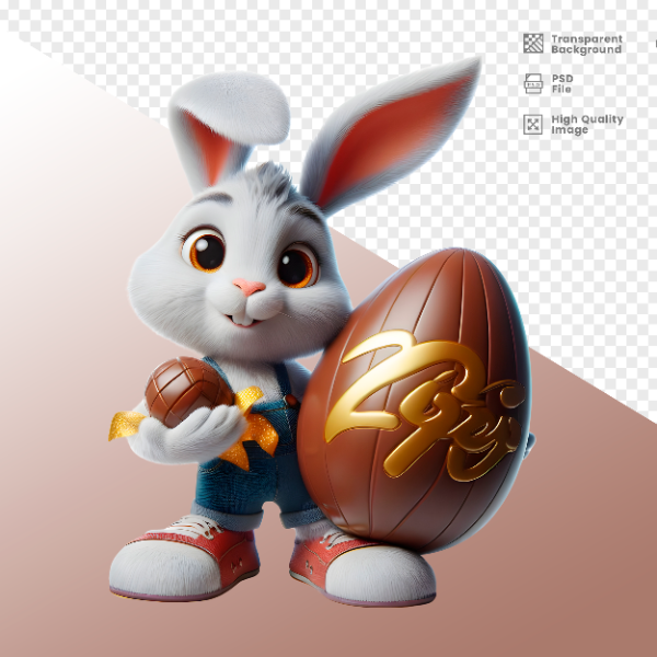 COELHO DA PÁSCOA  ELEMENTO 3D PARA COMPOSIÇÃO - COELHO COM CHOCOLATE