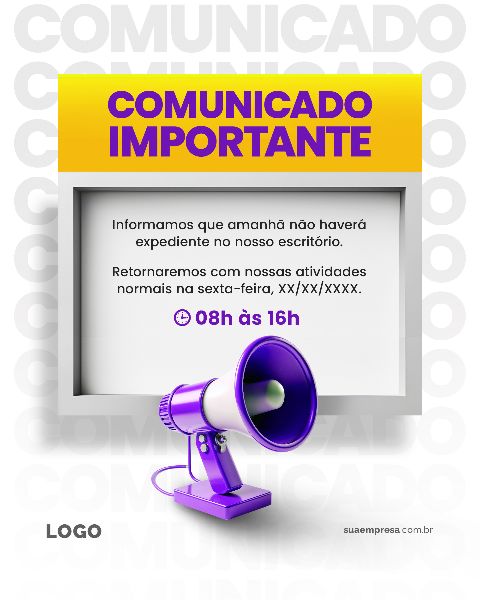 SOCIAL MEDIA PARA AVISOS E COMUNICADOS - ROXO AMARELO