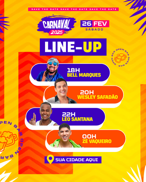 YVW SOCIAL MEDIA, FLYER PARA EVENTO, BLOCO DE CARNAVAL, ARTISTAS E EVENTOS, LINE UP